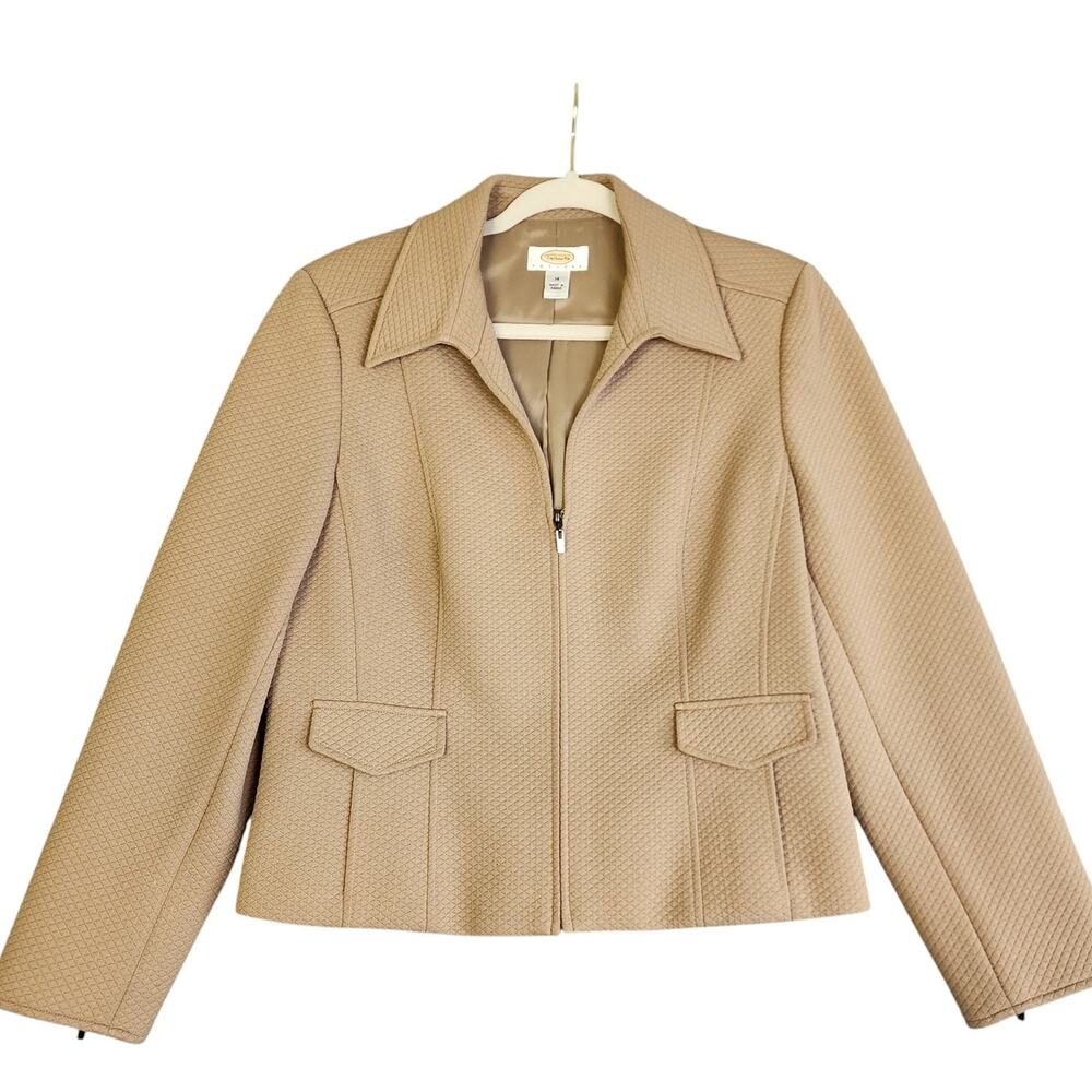 Talbots Womens Vintage Quilted Blazer Jacket‎ Petite Size 14 Tan Workwear Career